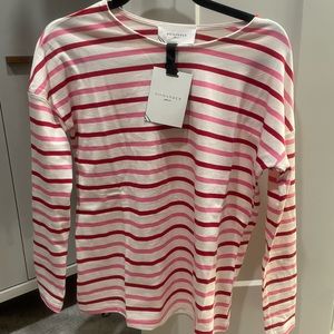 Pomander red, pink, and white striped top
